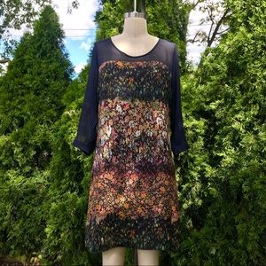 Anthropologie Maeve Silk Navy Blue Floral Dress